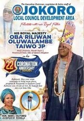 HON. (BARR.) ROSIJI FELICITATES WITH HIS ROYAL MAJESTY OBA RILIWAN OLUWALAMBE TAIWO (JP) ON HIS 22ND CORONATION ANNIVERSARY