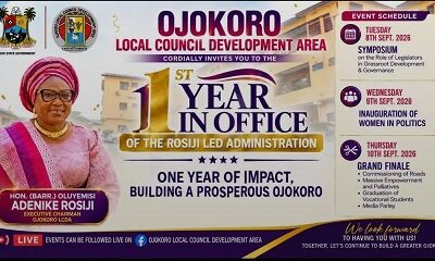 OJOKORO LCDA SETS TO MARK FIRST YEAR OF ROSIJI-LED ADMINISTRATION WITH THREE-DAY ACTIVITIES